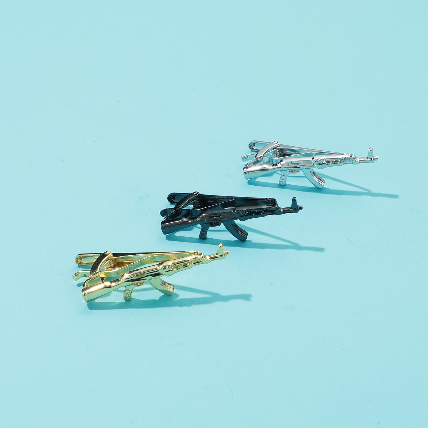 RichSteel Tie Clips Set for Men in Platinum/Black/Gold Plated