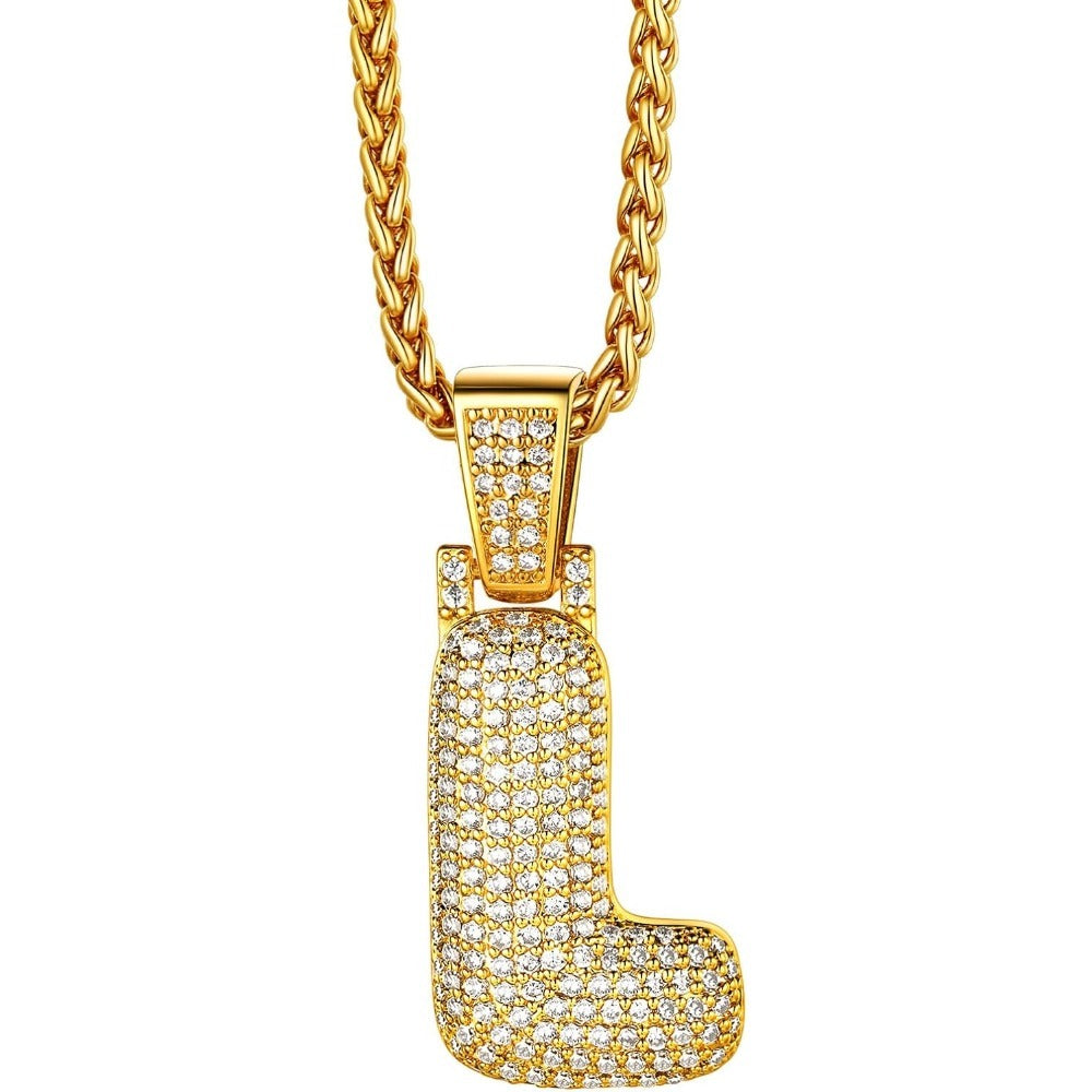 Richsteel Shiny Bubble Letter 18K Gold Plated Necklace