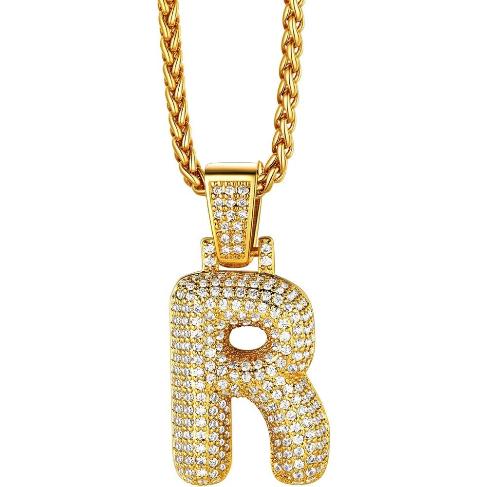 Richsteel Shiny Bubble Letter 18K Gold Plated Necklace