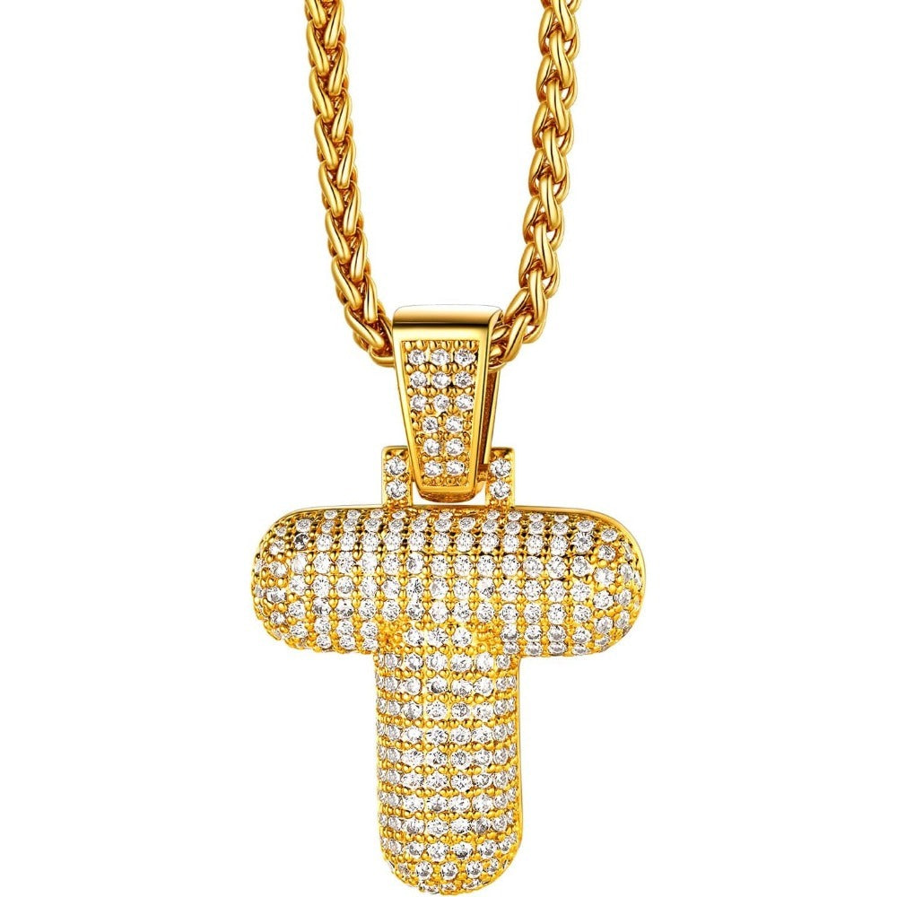 Richsteel Shiny Bubble Letter 18K Gold Plated Necklace
