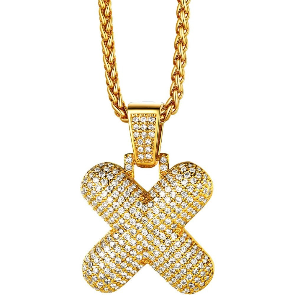 Richsteel Shiny Bubble Letter 18K Gold Plated Necklace