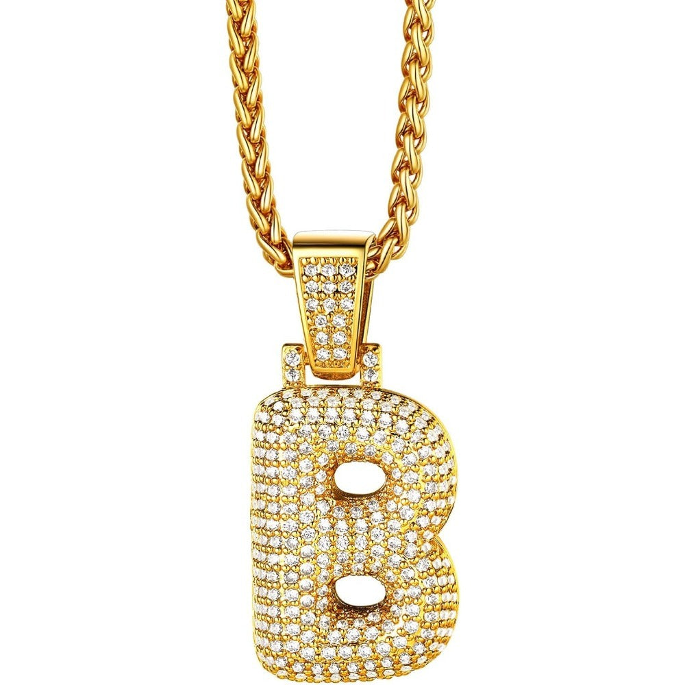 Richsteel Shiny Bubble Letter 18K Gold Plated Necklace