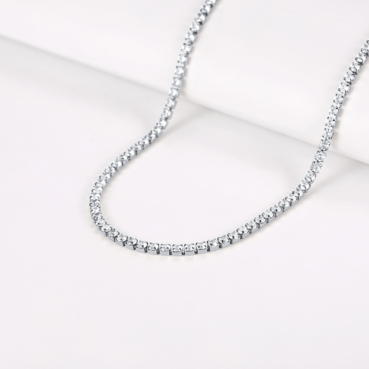 Richsteel 3mm Cubic Zirconia Tennis Chain Necklace