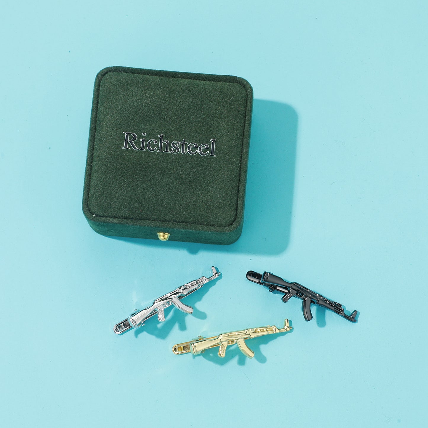 RichSteel Tie Clips Set for Men in Platinum/Black/Gold Plated