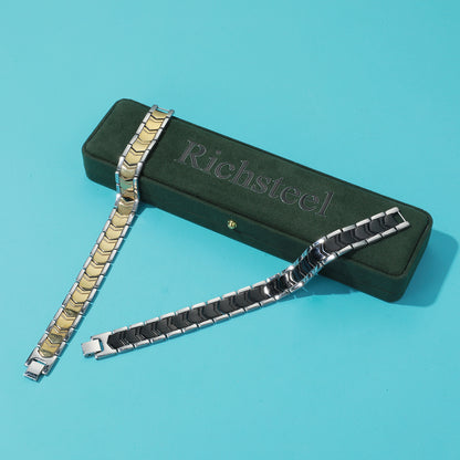 RichSteel Watch Chains for Men Women in Black/Gold Plated