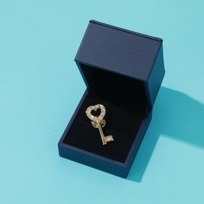 RichSteel Pins Being Jewelry Heart Key Rhinestone Brooch