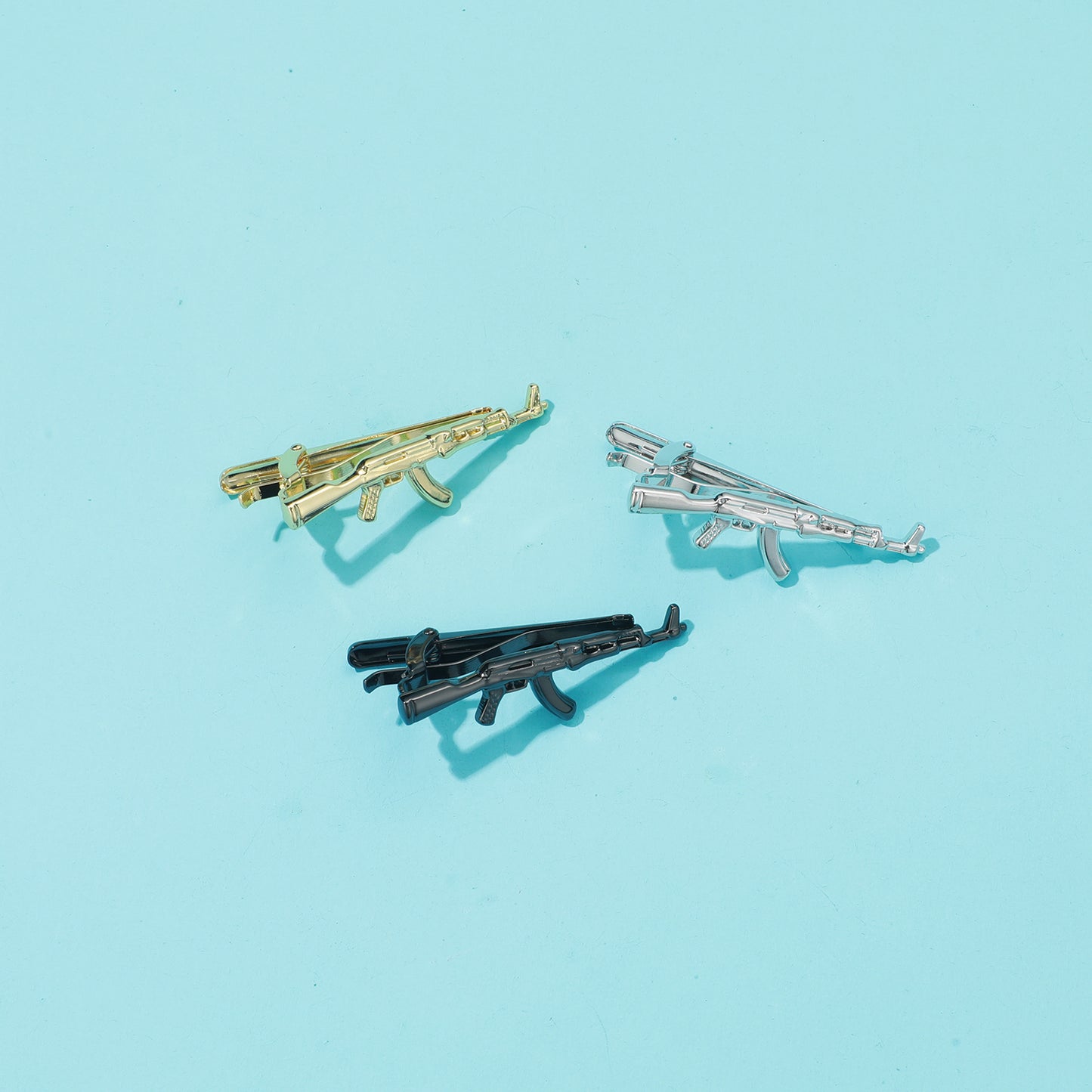 RichSteel Tie Clips Set for Men in Platinum/Black/Gold Plated