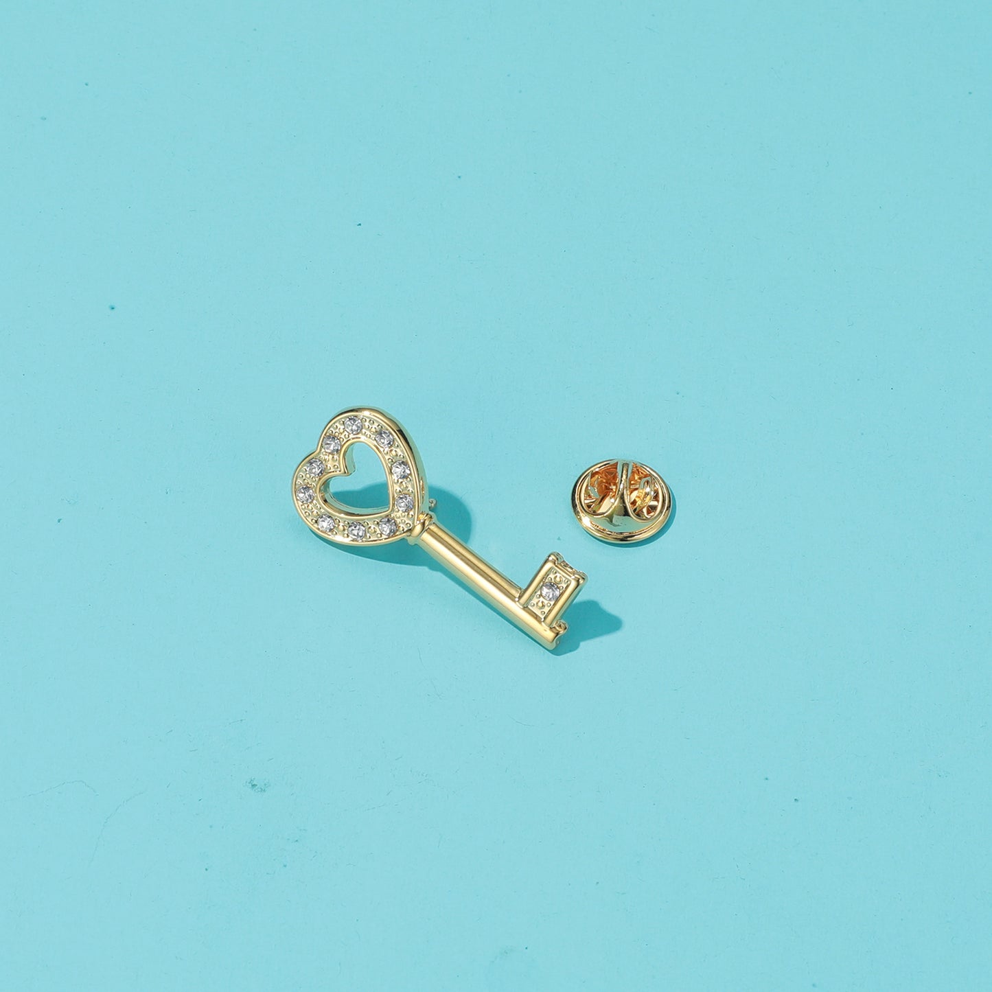 RichSteel Pins Being Jewelry Heart Key Rhinestone Brooch