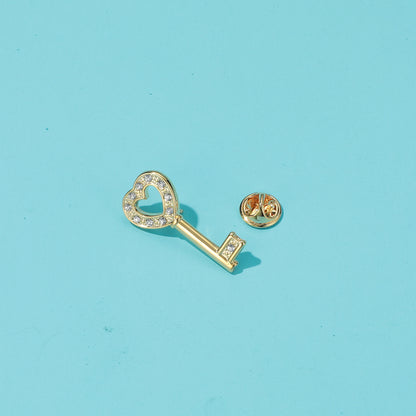 RichSteel Pins Being Jewelry Heart Key Rhinestone Brooch