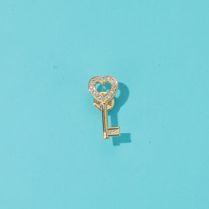 RichSteel Pins Being Jewelry Heart Key Rhinestone Brooch