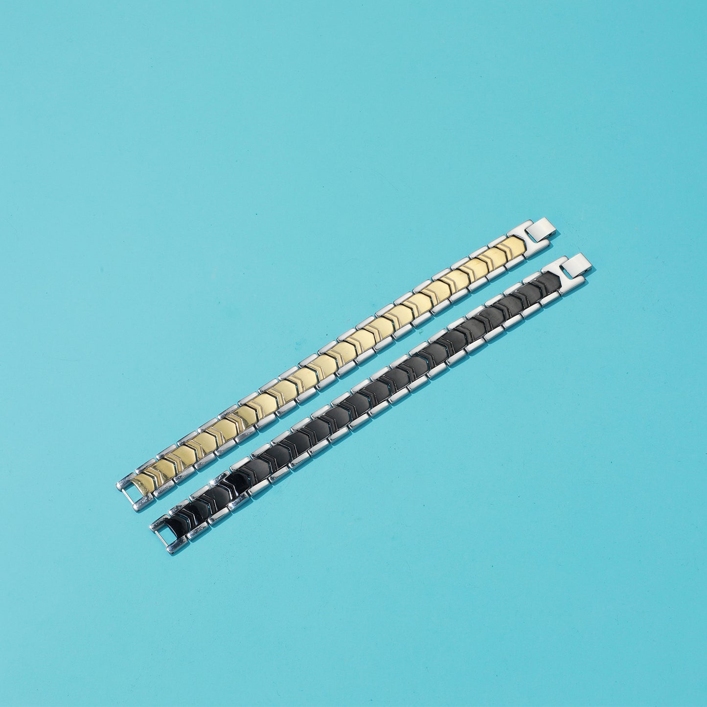 RichSteel Watch Chains for Men Women in Black/Gold Plated