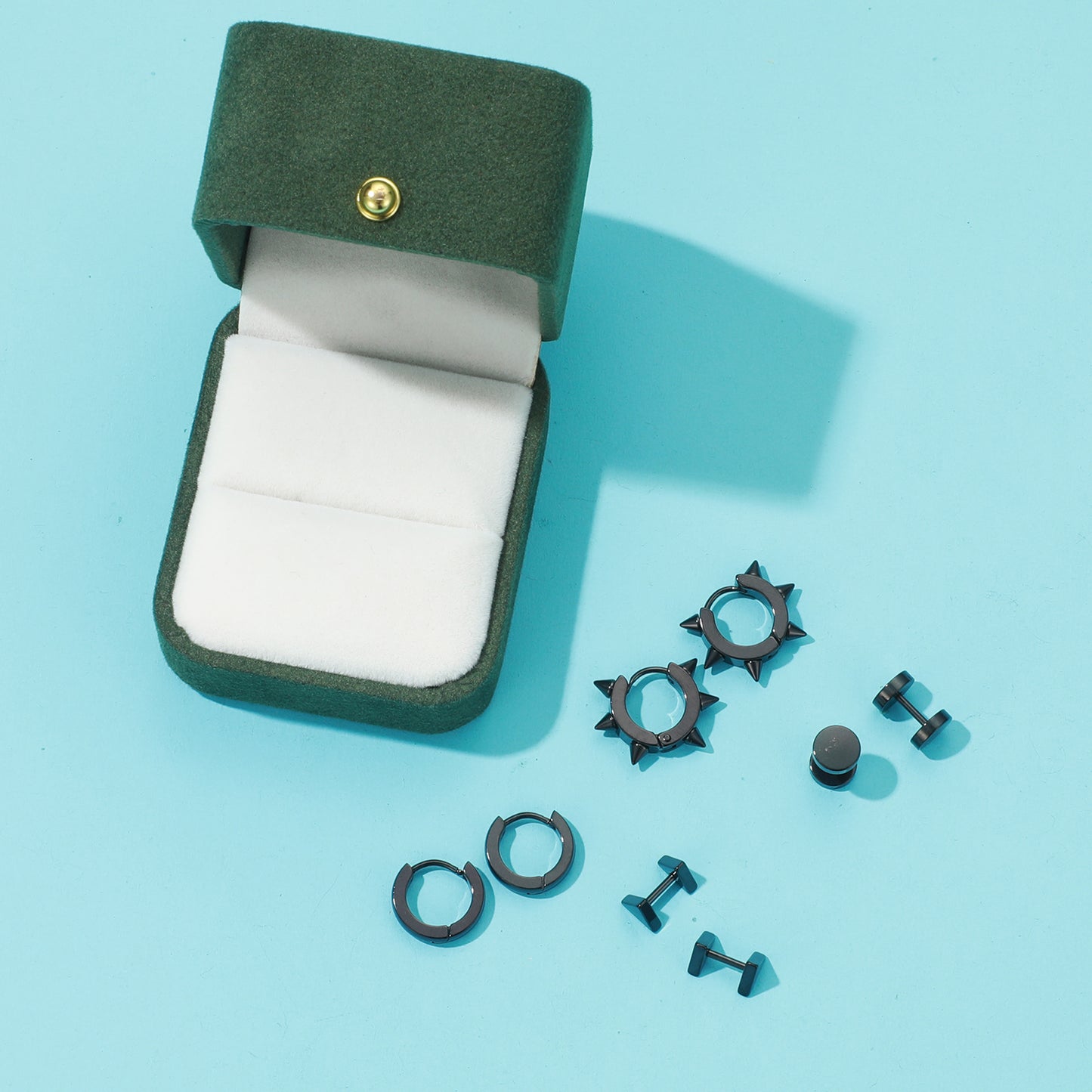 RichSteel Earrings Punk Stud Huggie Earring Set in Black Plated