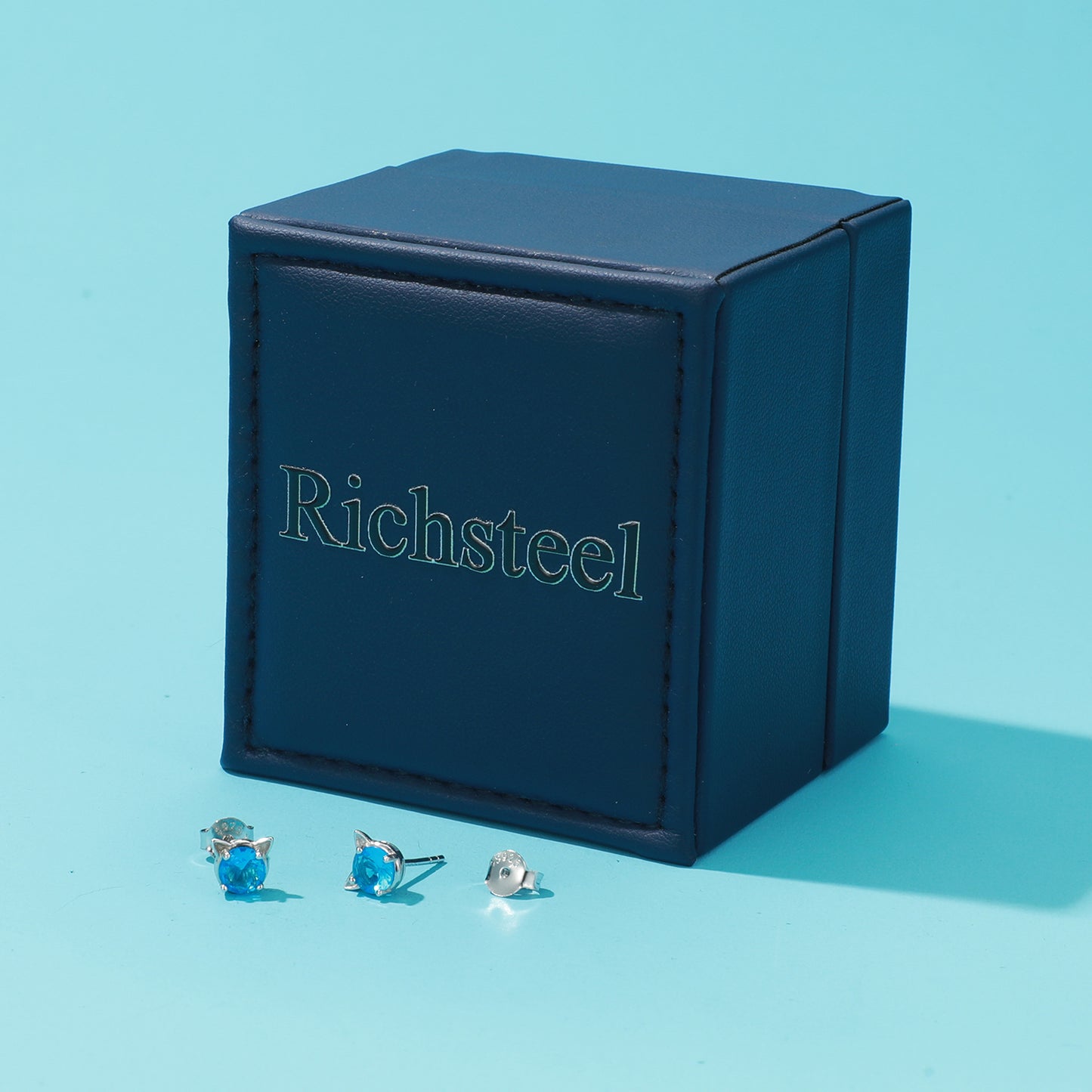 RichSteel Paste Jewellery Cute Cat Stud Earrings Birthstone in Sterling Silver