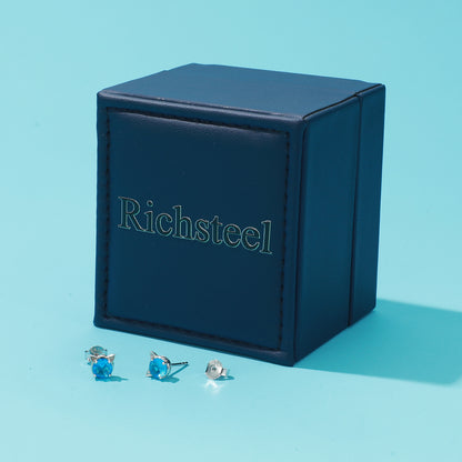 RichSteel Paste Jewellery Cute Cat Stud Earrings Birthstone in Sterling Silver