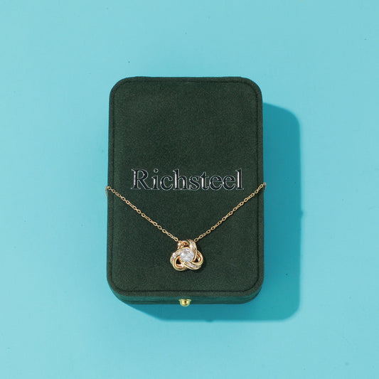 RichSteel Pendants Love Knot Birthstone Necklace in 14K Gold Plated