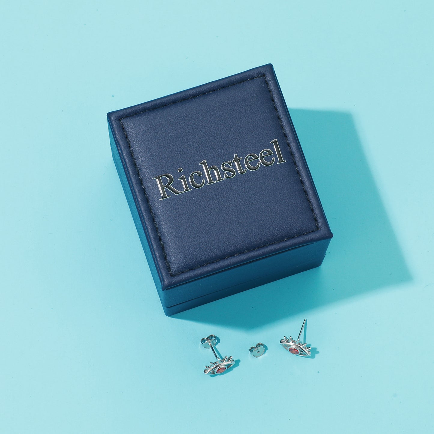 RichSteel Jewelry Evil Eye Stud Earrings with Birthstone in Sterling Silver