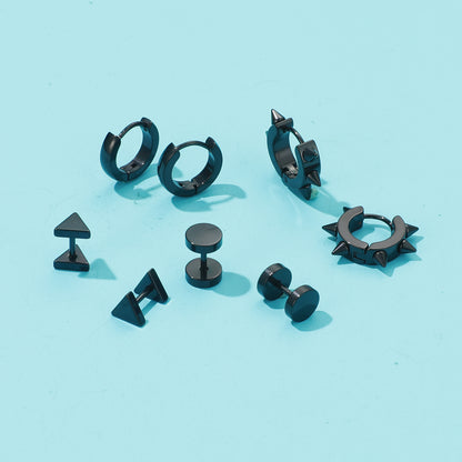 RichSteel Earrings Punk Stud Huggie Earring Set in Black Plated