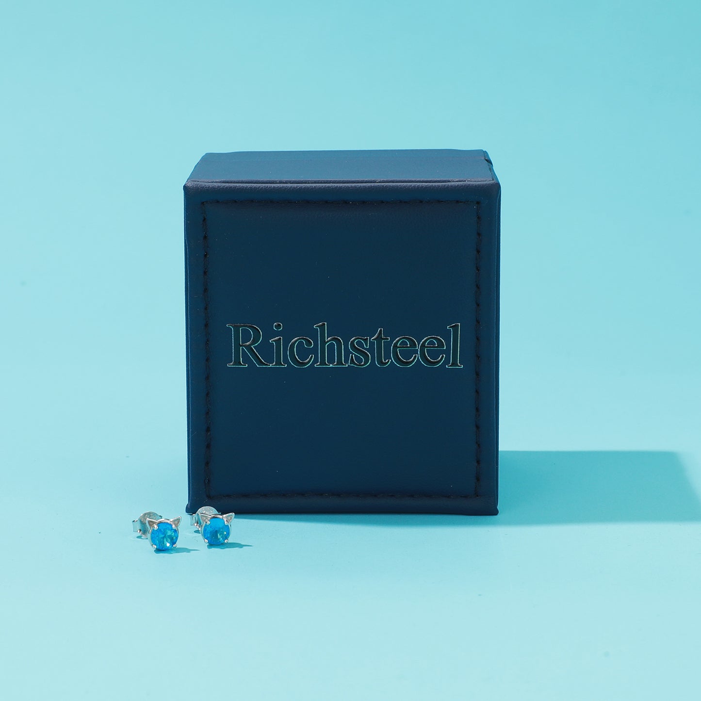 RichSteel Paste Jewellery Cute Cat Stud Earrings Birthstone in Sterling Silver