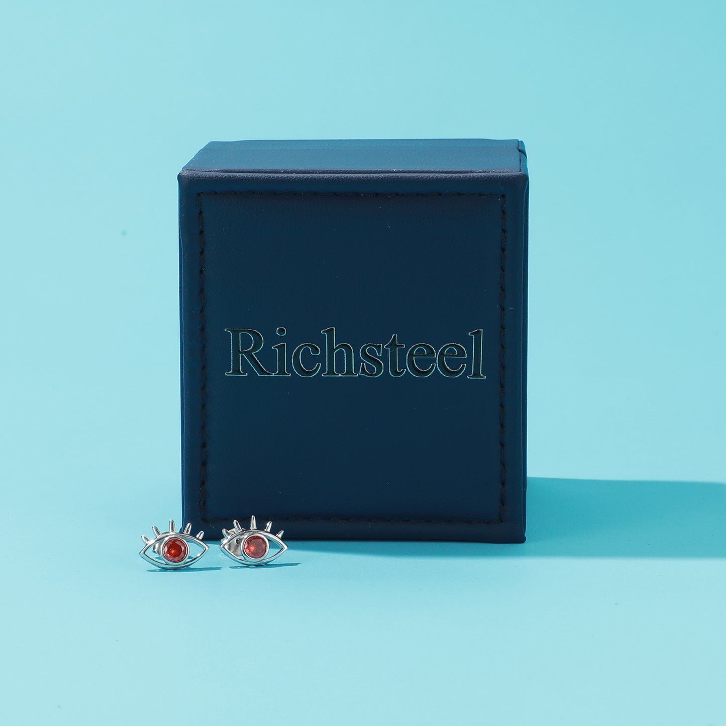 RichSteel Jewelry Evil Eye Stud Earrings with Birthstone in Sterling Silver