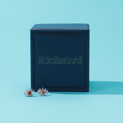 RichSteel Jewelry Evil Eye Stud Earrings with Birthstone in Sterling Silver