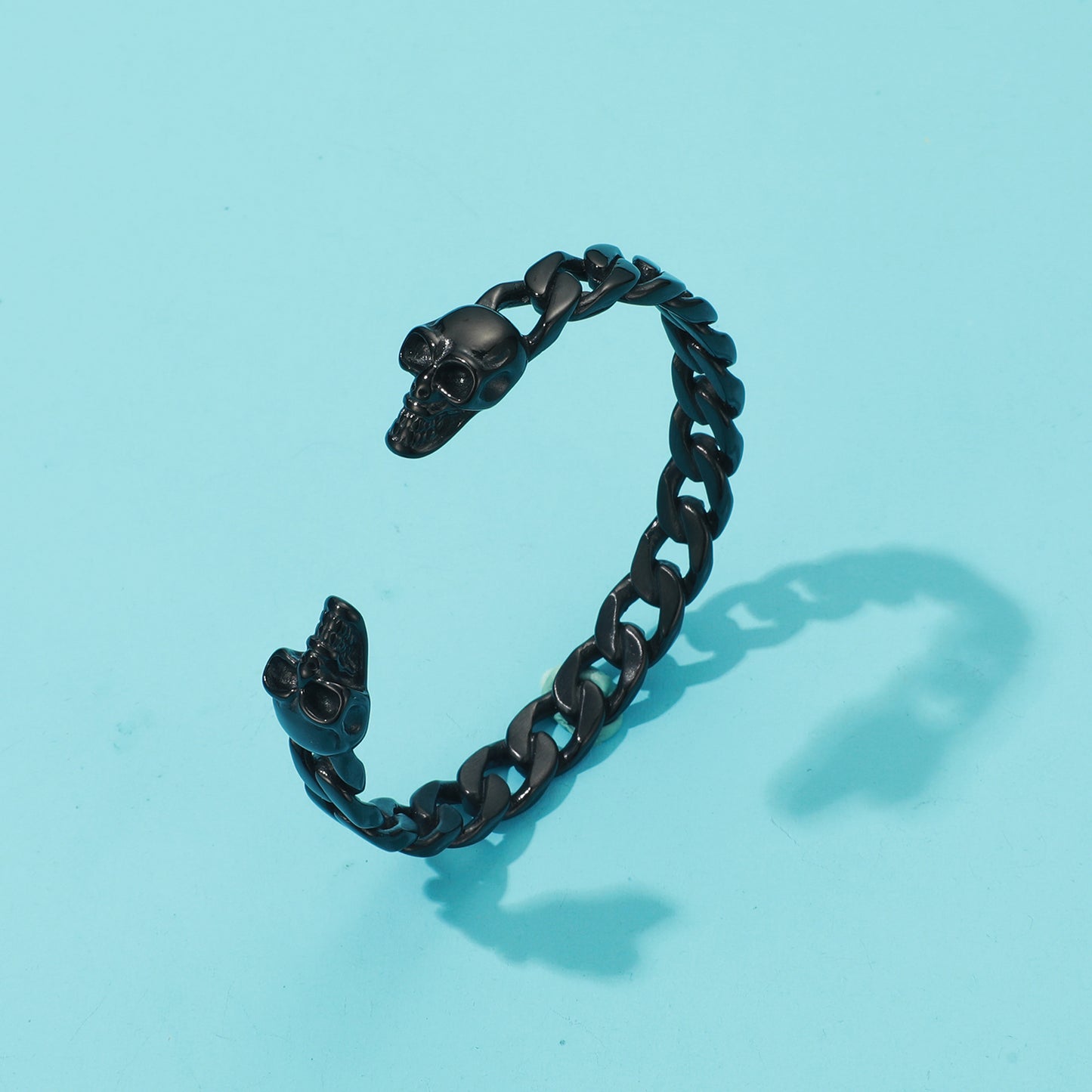 RichSteel Bracelets Adjustable Open Cuff Bangle Skull Cuff in Black Plated