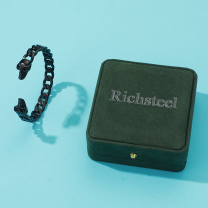 RichSteel Bracelets Adjustable Open Cuff Bangle Skull Cuff in Black Plated
