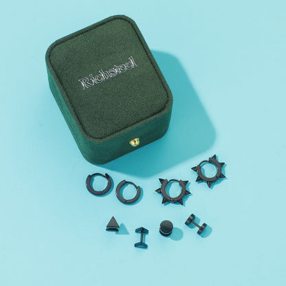 RichSteel Earrings Punk Stud Huggie Earring Set in Black Plated