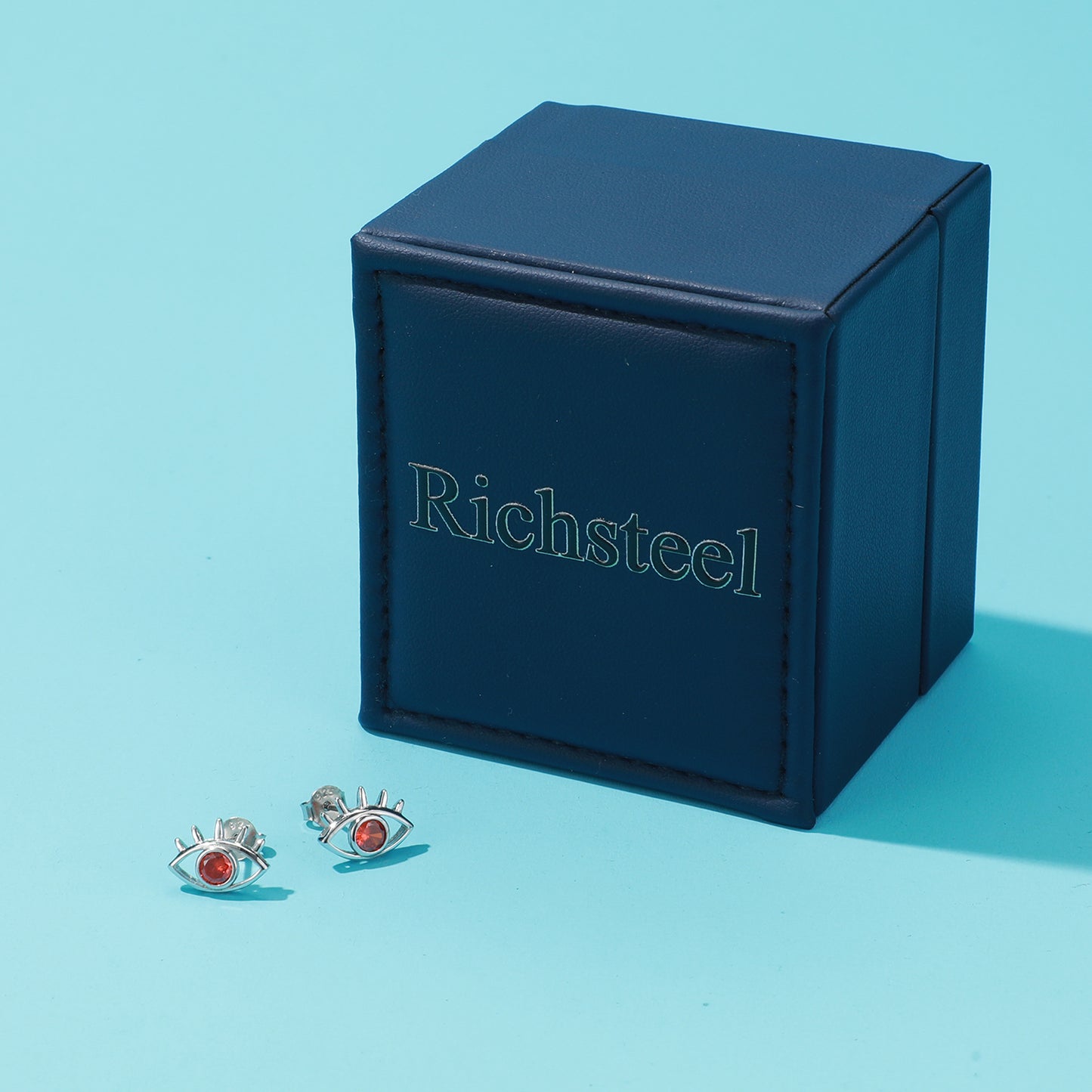 RichSteel Jewelry Evil Eye Stud Earrings with Birthstone in Sterling Silver